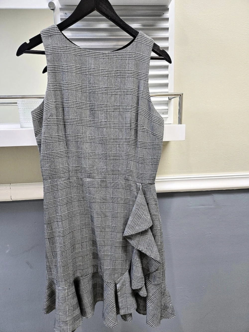 Plaid Ruffle Midi Dress in Black & White Like New